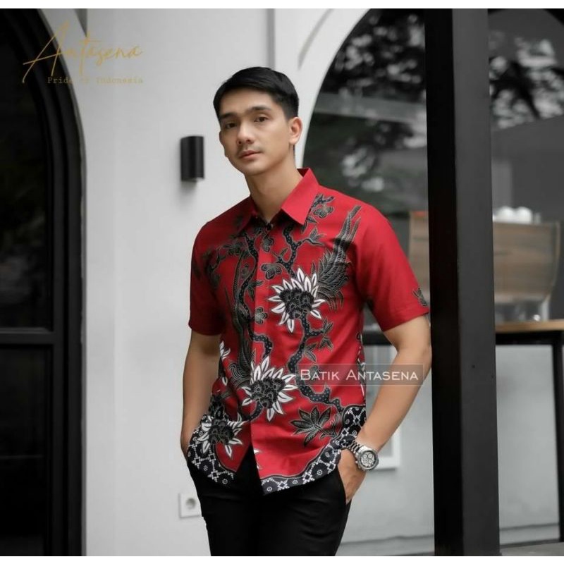 Kemeja Batik Lengan Pendek Merah Marron Seno