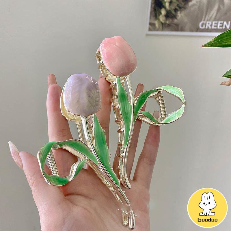 Temperamen Tulip Logam Wanita Klip Hiu Sense High-end Klip Rambut -Doo