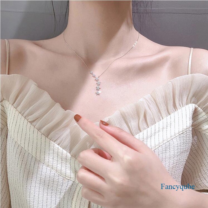 Fancyqube Kalung Choker Sterling Silver 925 Hias Bintang Zircon Untuk Wanita