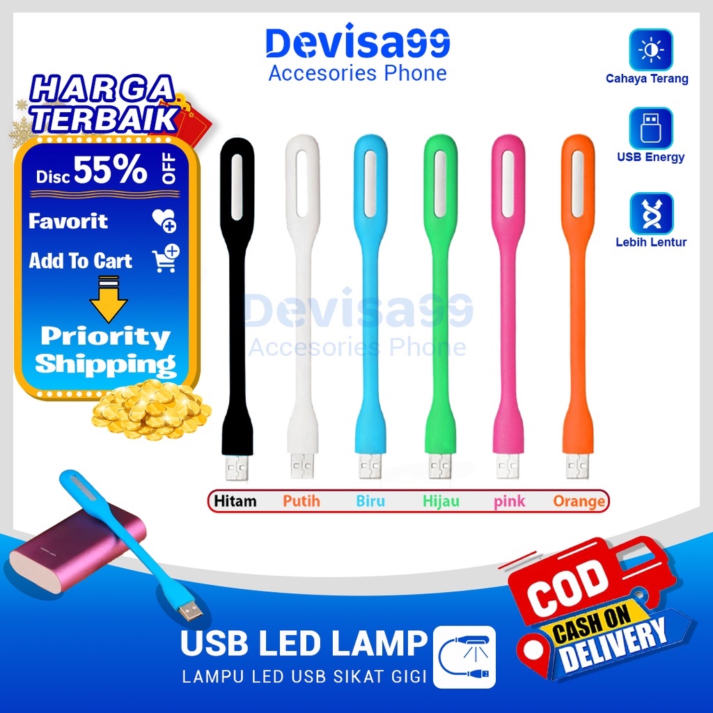 Lampu Sikat USB LED 6 Led / Lampu Sikat Emergency Fleksibel Portable LED Devisa99