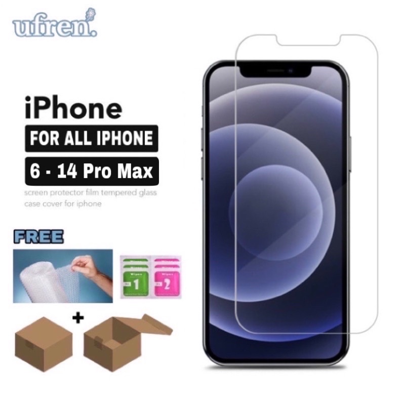 [GARANSI 100%] Tempered Glass Clear Anti Gores Bening For iPhone 14 13 12 11 Pro Max X Xr Xs Max 8 Plus 8 7 Plus 7 6 Plus 6s Plus 6 6s 12 Mini 13 Mini Antigores Tg Bening Transparan
