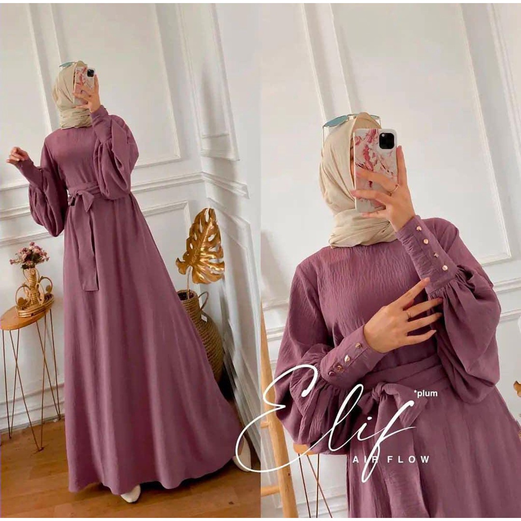 Anoera - Dress wanita korean style / Elif Dress Crinkle Airflow / Dress Wanita Muslim / Gamis kekini