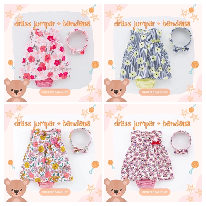 (Part1) Catell Love Baby Dress Jumper Bandana Import | Rok Jumper Bayi + Bandana