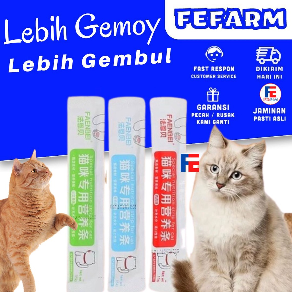 Snack Kucing Creamy Makanan Kucing Basah Cat Strip Pet Lovers Hao De Yummy Import Cat Treats Cat Stick Cemilan Penggemuk Kucing FEFARM