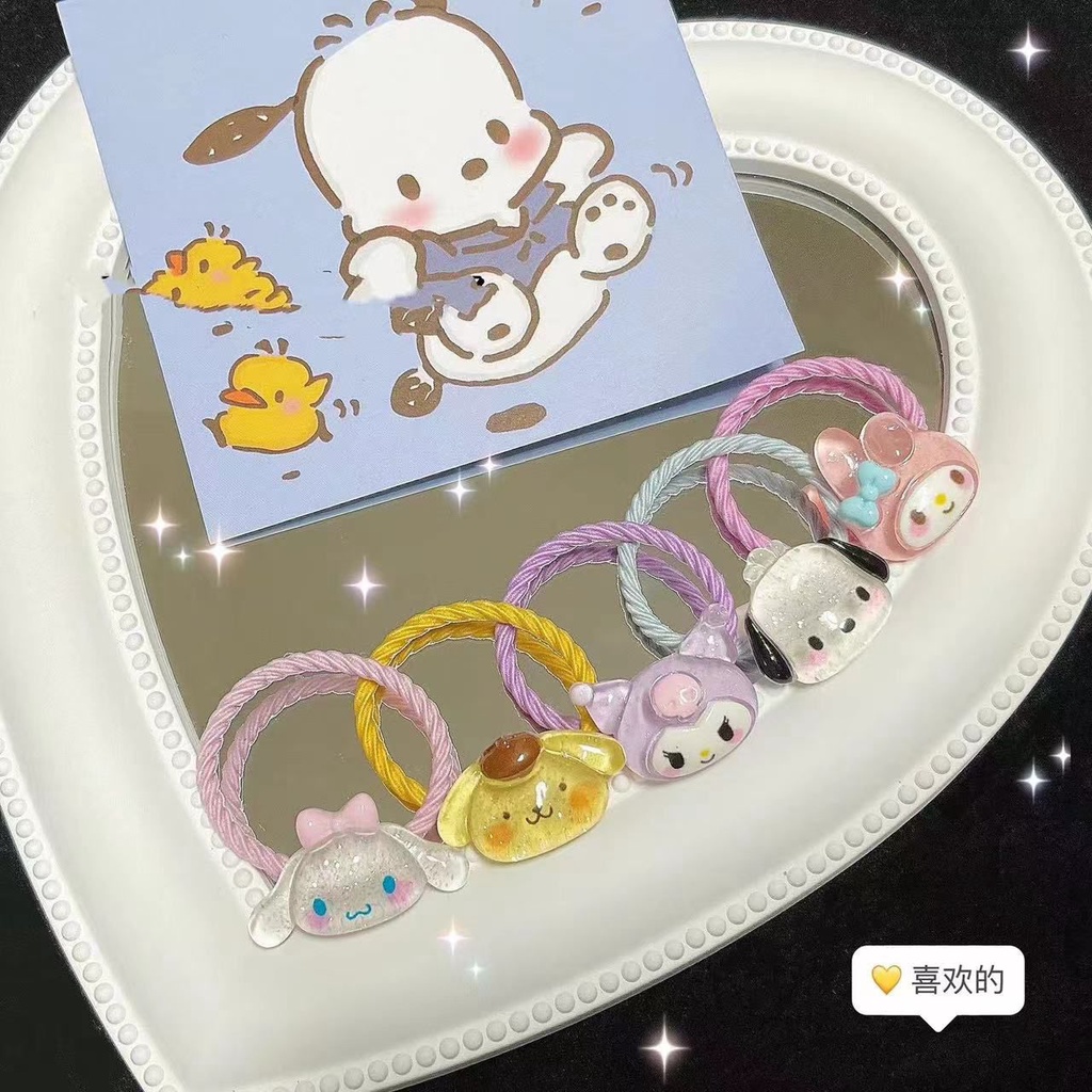 IKAT RAMBUT SANRIO MELODY CINNAMOROLL KUROMI POMPOMPURIN POCHACCO DOG WARNA WARNI AKSESORIS RAMBUT HAIR ACC IMPOR LUCU