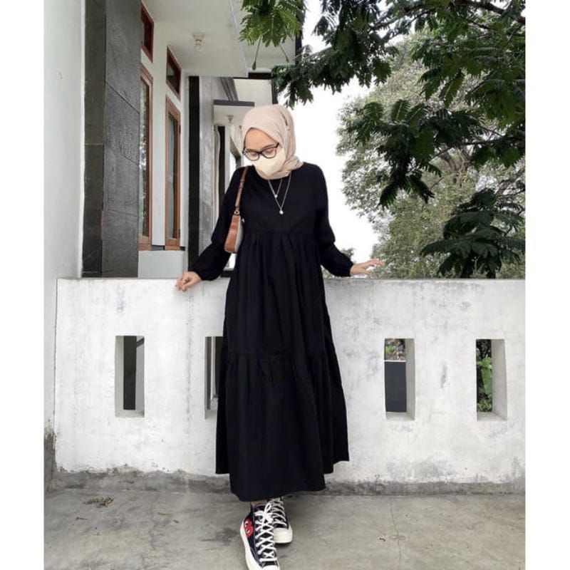 GAMIS PUTIH POLOS/MIDI DRESS MAT CRINKEL AIRFLOW/SIZE S M L XL