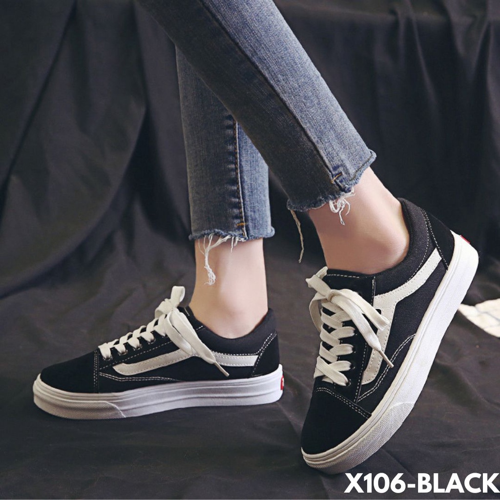 SNEAKERS WANITA KEKINIAN MOTIF HITAM PUTIH KECE BADAI BAGUS DEH BAHAN CANVAS KUALITAS IMPORT 106