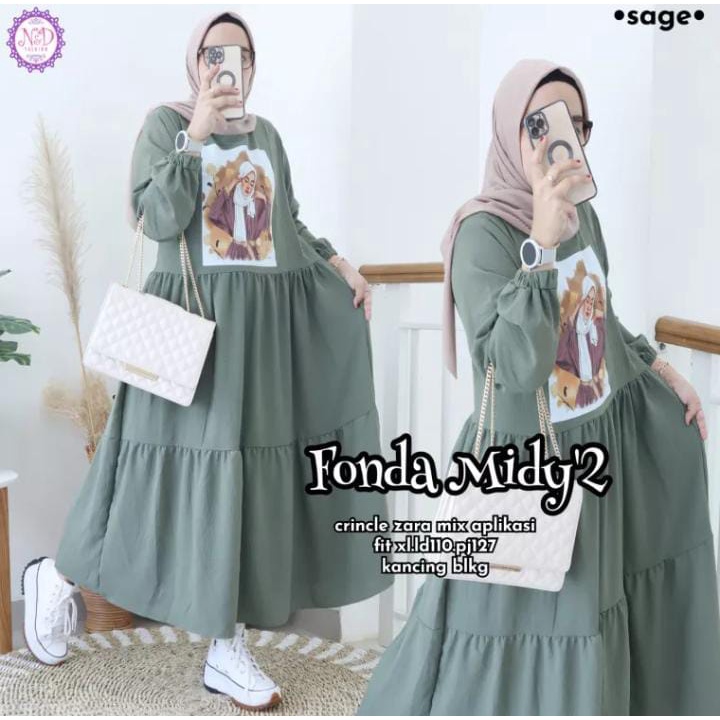 FONDA MIDI DRESS BAHAN CRINKLE AIRFLOW MOTIF POLOS APLIKASI SABLON UKURAN M L XL DAN XXL MIDI DRESS CRINKLE AIRFLOW GAMIS WANITA TERBARU MIDI DRESS JUMBO