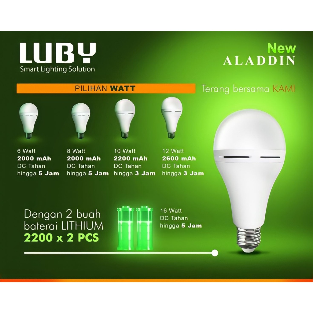 Lampu LED Luby 10W Emergency Aladdin Putih  AC/DC Rechargeable