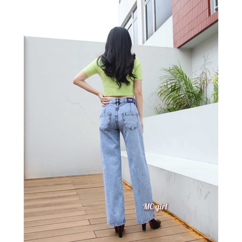 MC girl - Celana Jeans Kulot Sobek Polos Wanita / Kulot Panjang Lepis Koyak Tembus / Celana Denim Kulot Boyfriend Ripped Tidak Ada Lapisan