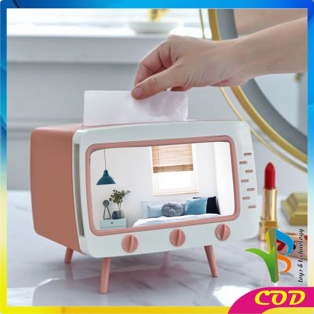 RB-C105 Kotak Tissue Box Organizer Bentuk TV Tempat Tisu + Stand Phone Holder / Home Office Décor