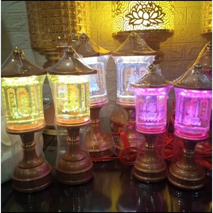 Lampu Sembahyang Altar Crystal Kristal Logam Pagoda Emas