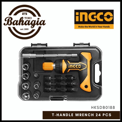 [READY] Toolkit Sepeda 24-Pcs T-Handle Wrench Screwdriver Set Ingco Hksdb0188 / Perlengkapan Rumah T