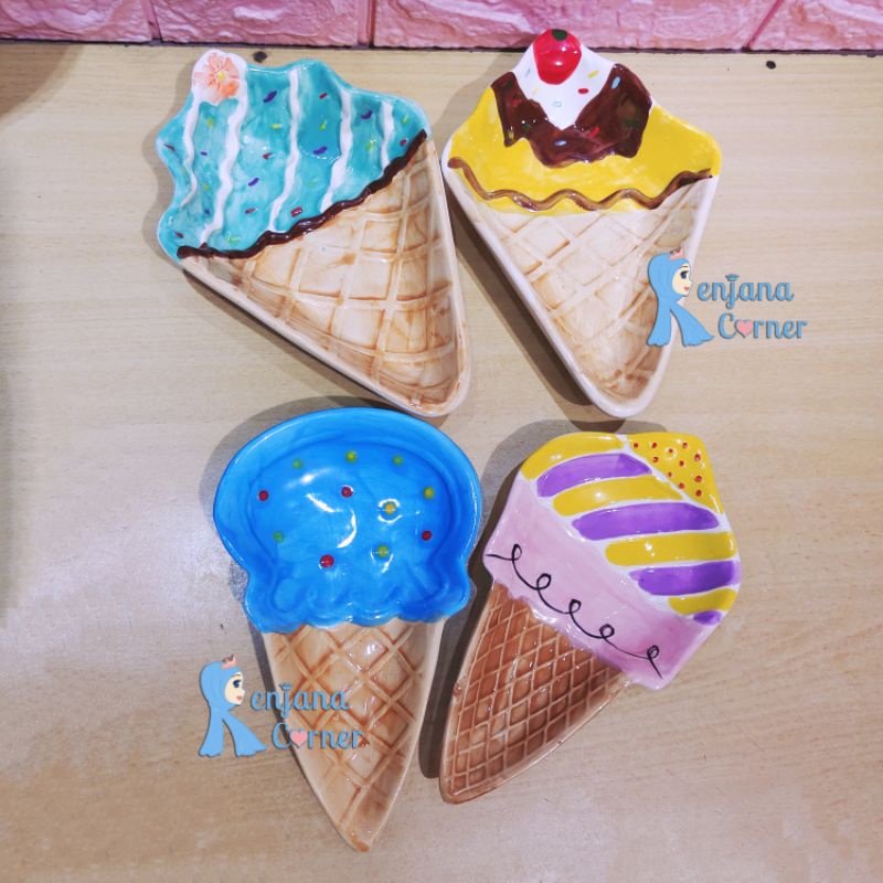 Piring Kue Besar Ice Cream Cupcake Keramik Turki ShabbyChic Pink Ungu Biru Kuning Hijau