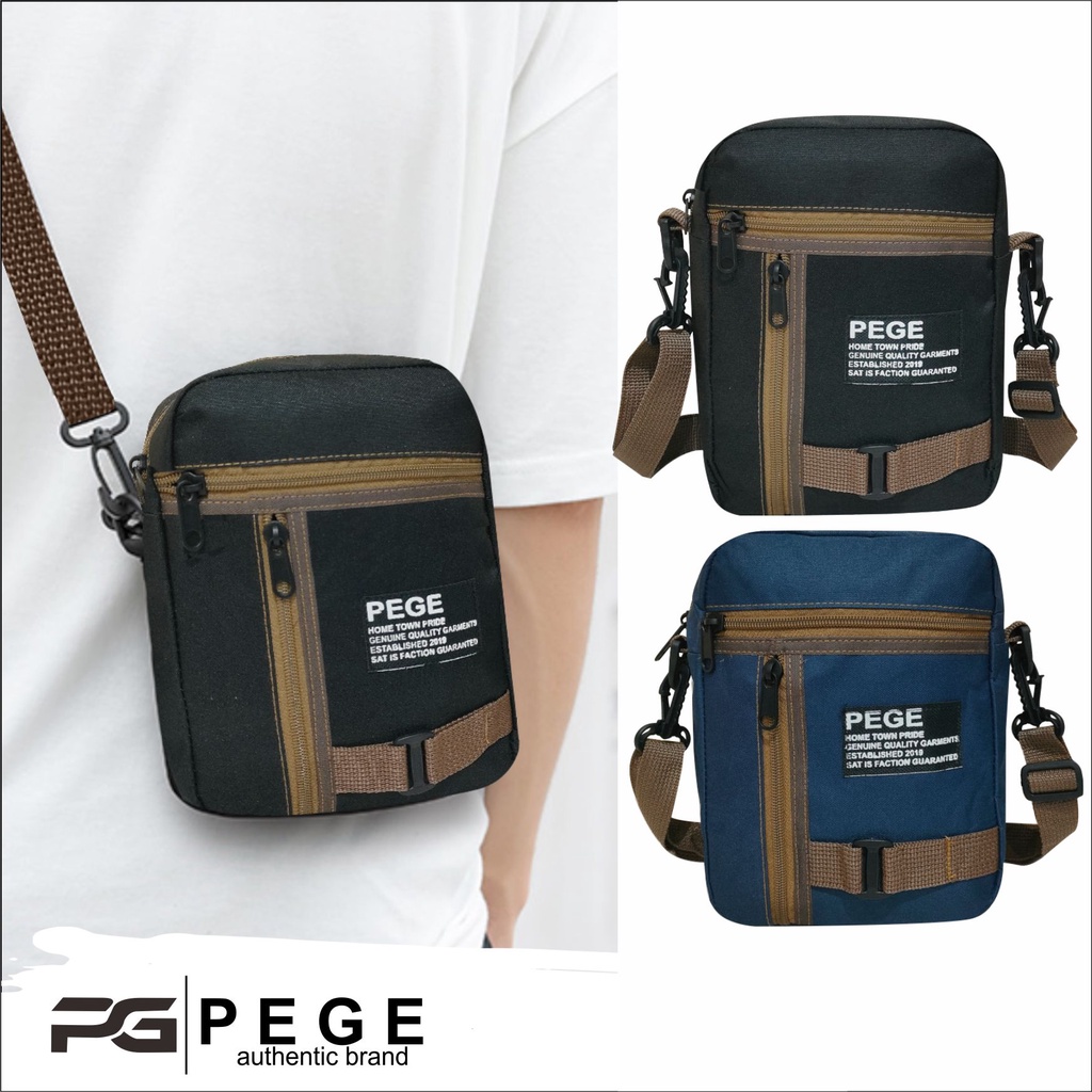 Tas Selempang Bahu Pria PEGE Tristan Slingbag Casual Trendy Kombinasi Coklat - PG 8935