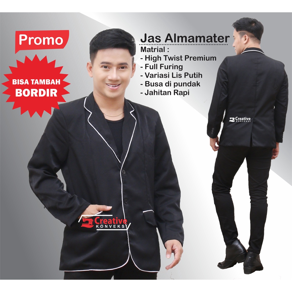 (BISA TAMBAH BORDIR) Jas almamater Sekolah hitam lis putih full furing (bisa tambah Bordir) , Jas Almamater, Jas Pesantren blazer rohis . irmas