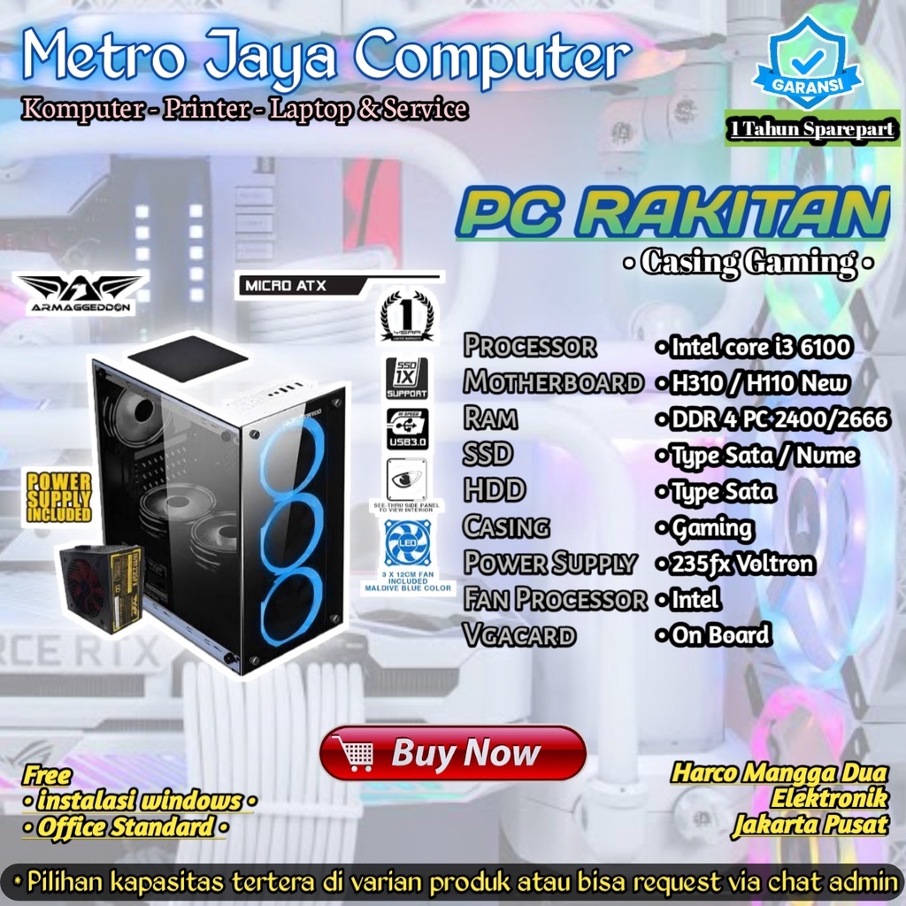 Komputer / CPU / PC Rakitan Core i3 6100 Office / Admin / Kasir / Sekolah