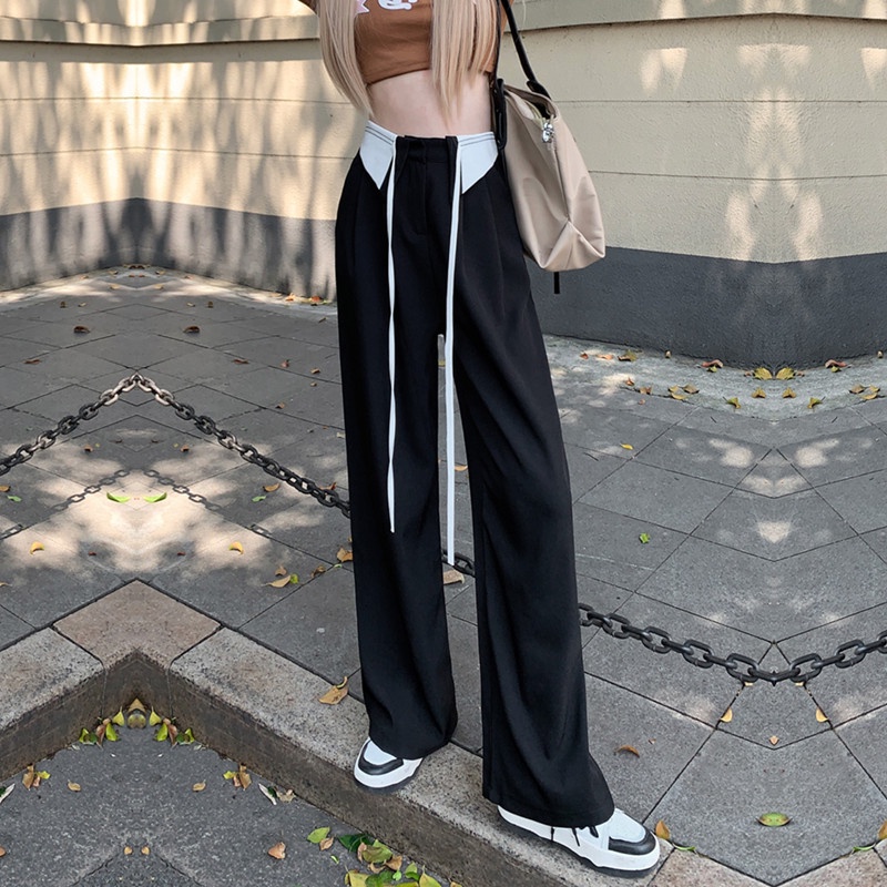 Celana Hitam Highwaist Kulot Wanita Lurus Senam Serut Casual Pants