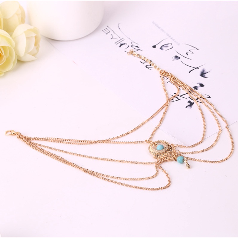Gelang Kaki Wanita Model Hollow Hias turquoise Gaya retro Eropa Amerika Untuk Pantai