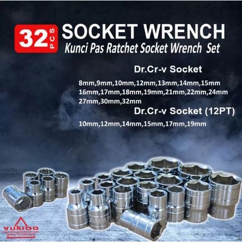 NEW KUNCI SHOCK / SOCK SET 1/2 INCH 12 PCS YUKIDO - Kunci Pas 46 Pcs/ Kunci shock Wrench Set 1/4 Bolting/ Kunci Sok Kunci sok set socket wrench set