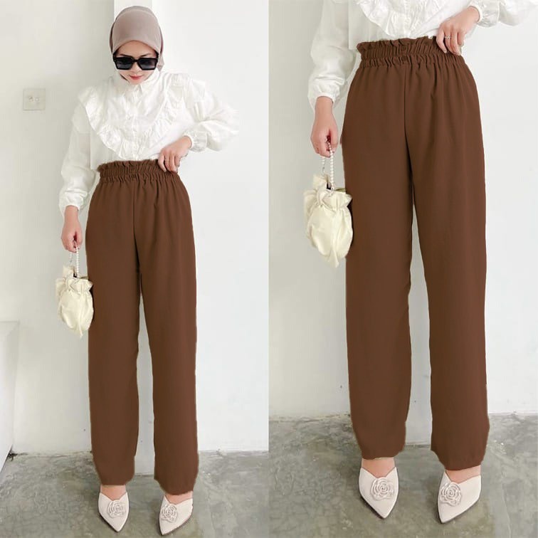 GAMIS STORE - Zola Pant Celana Fit To XL Besar Matt Cringkle Polos Basic OOTD Korean Style Wanita Muslim