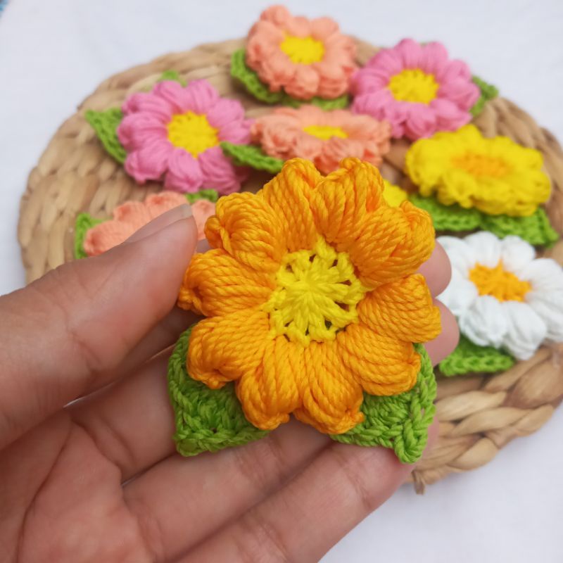 Bunga Rajut Sunshine | Bros Rajut Bunga | bahan kerajinan suvenir DIY craft