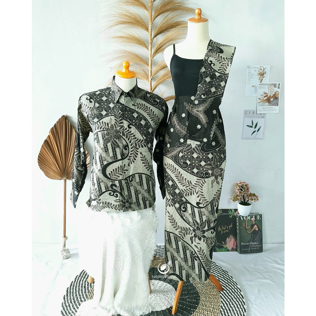 Batik Couple Kemeja Rok Hyuna Free Selendang Set Pakaian Couple Cowok Cewek Dewasa M L XL Katun Halus Baju Kondangan Wanita Kebaya Modern