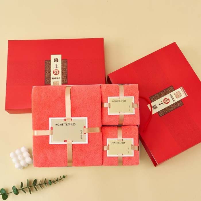 

(COD) Bath Towel Set /Handuk Mandi Premium Kado Hadiah Souvenir Hampers 3Pcs - Red