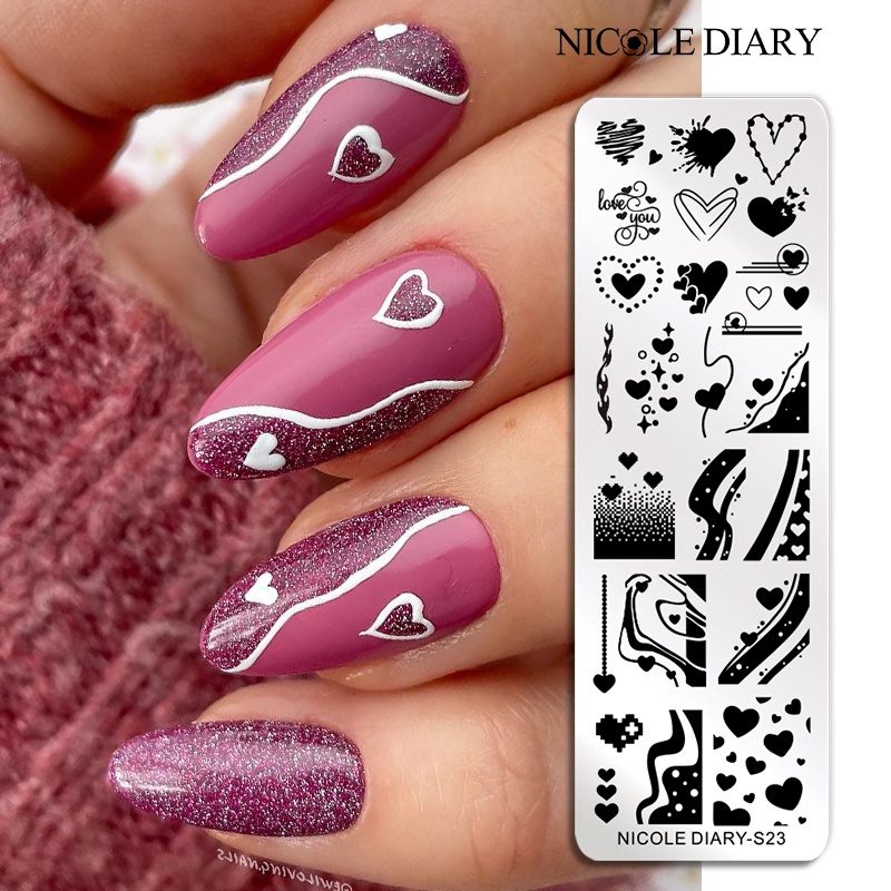 Plat Stempel Kutek Gel UV Motif Hati / Geometri Untuk Nail Art