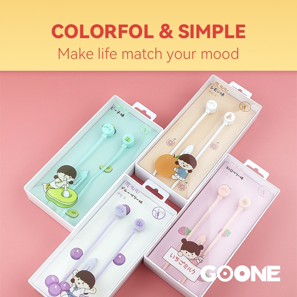 GOONE Earphone Maia Fruits Ear Earbuds Headset Awet Headset Universal iOS Android Karakter Lucu Alpukat Jeruk Strawberry Anggur