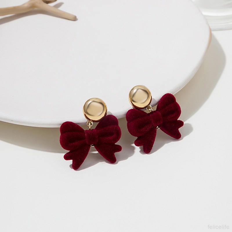 Anting Tusuk Gantung Bahan Velvet Warna Merah Anggur Untuk Wanita