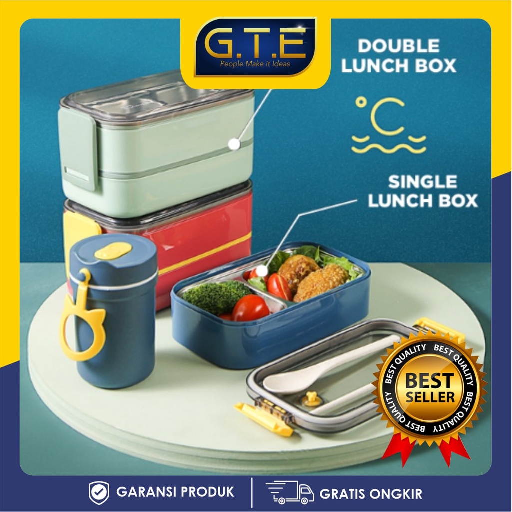 GTE | LUNCH BOX KOTAK MAKAN KOTAK BEKAL SINGLE | DOUBLE-LAYER KAPASITAS BESAR 800ML/1600ML | KOTAK MAKAN SIANG