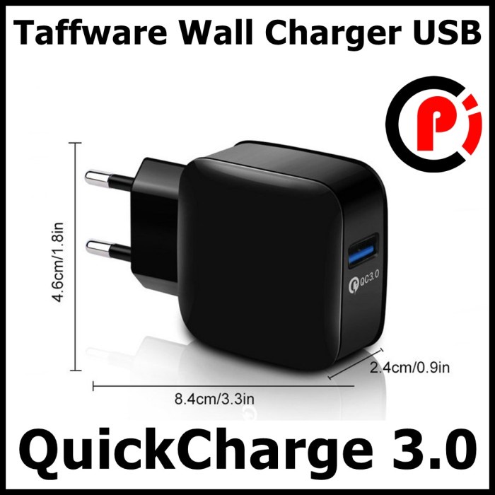 Taffware Wall Charger USB 1 Port QuickCharge 3.0 BK 370