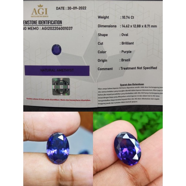 Natural Batu Amethys Brazil/Kecubung Ungu Oval Cuting Custom plus Memo GIC