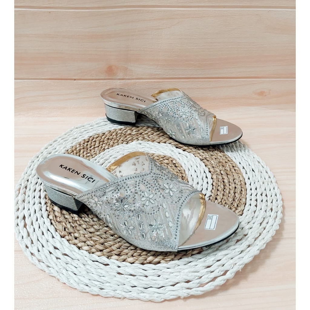 KAKEN SICI SANDAL PESTA WANITA SANDAL HAK TAHU MOTIF PAYET IMPORT HAK BUNGKUS 3 CM YD 012