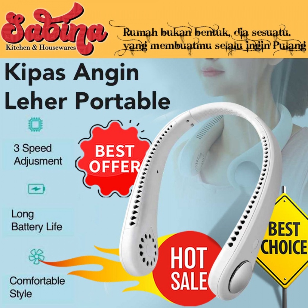 Kipas Angin Leher Portable Sports Leafless Neck Fan USB Rechargeable M8