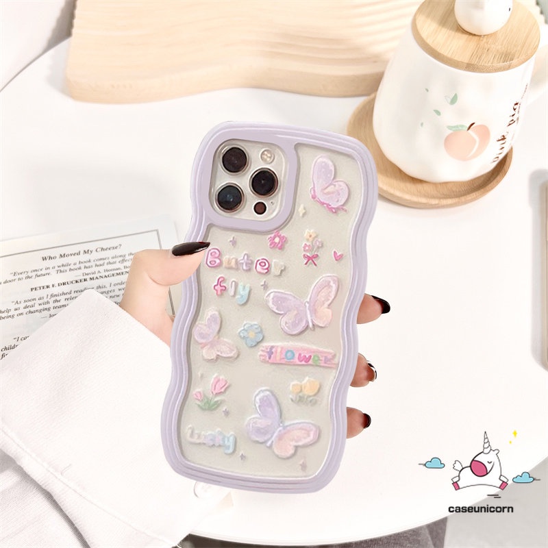 Casing OPPO A17 A15 A16 A57 A77 A17K A78 A54 A55 A12 A74 A5 A9 A16s A96 A95 A5s A7 A16K A1k A77s A53 A3s A72 A76 A52 Reno 8T 7 6 5 Kartun Kupu Lucu Bergelombang EdgeSoft Cover