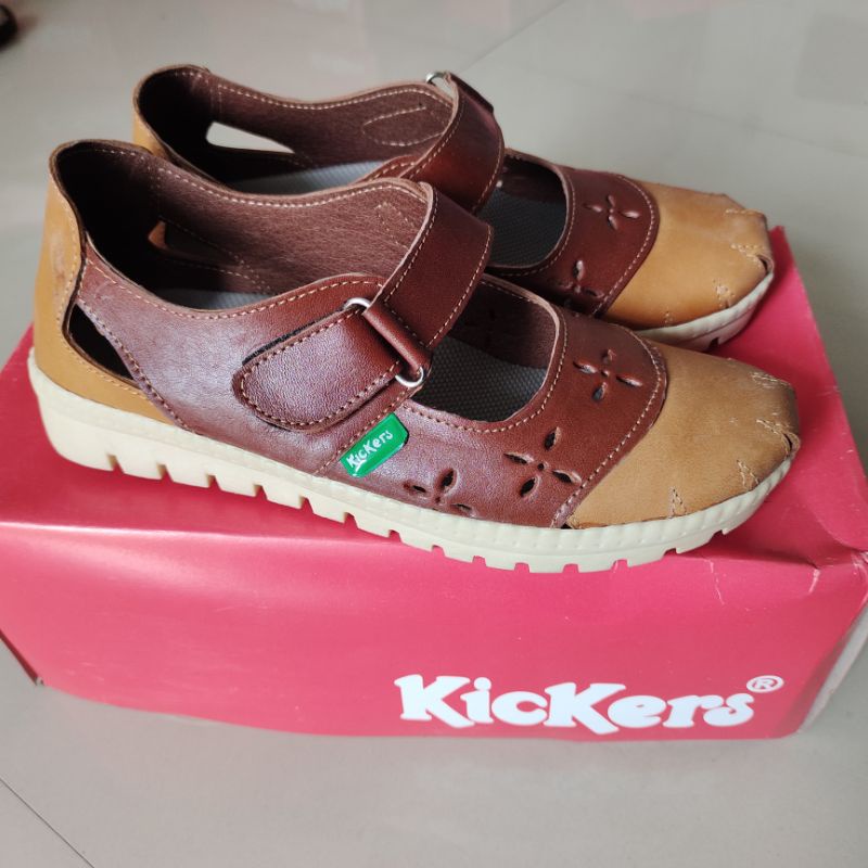 Obral Murah Kickers Sepatu Sandal Wedges Wanita Bahan Kulit Asli Elegan Kekinian Murah Meriah