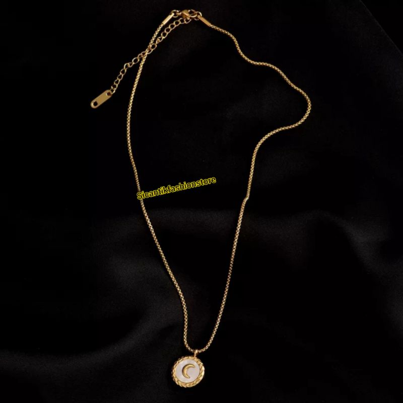 KALUNG TITANIUM WANITA TRENDING LIONTIN BULAN SABIT ASLI TITANIUM FASHION WANITA PERHIASAN WANITA LAPIS EMAS 18K PERHIASAN WANITA TERBARU TERLARIS