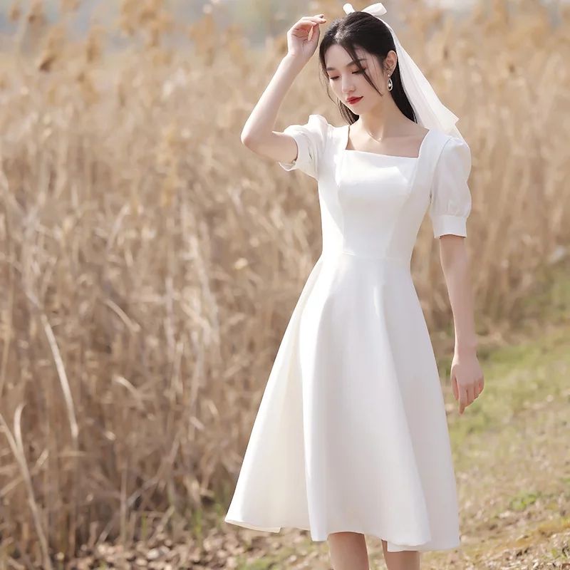 Dress Pesta Elegan Kasual Korean Dress Scuba Gaun Pesta Gaun Kasual Gaun Polos Elegan Midi Dress Kor