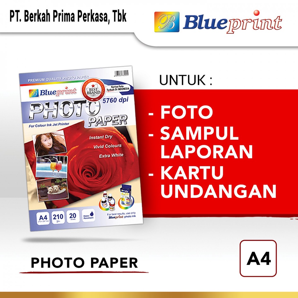 Kertas Photo Blueprint Glossy Photo A4 190gsm 20sheet Mawar