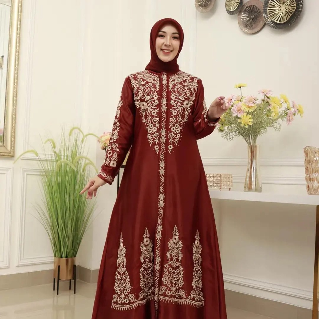 Pakaian Gamis Muslimah Terbaru Baju Syari Bahan Satin Kristal Premium Alfaraq.Hijab