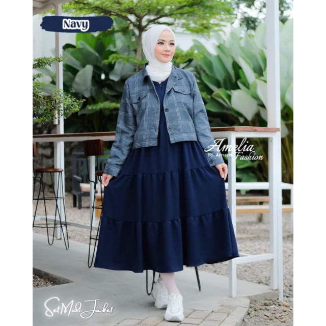 MIDI DRESS+ROMPI TERBARU CRINKLE KOMBI ROSECREPE/ VERANI VOL 2 SET ROMPI