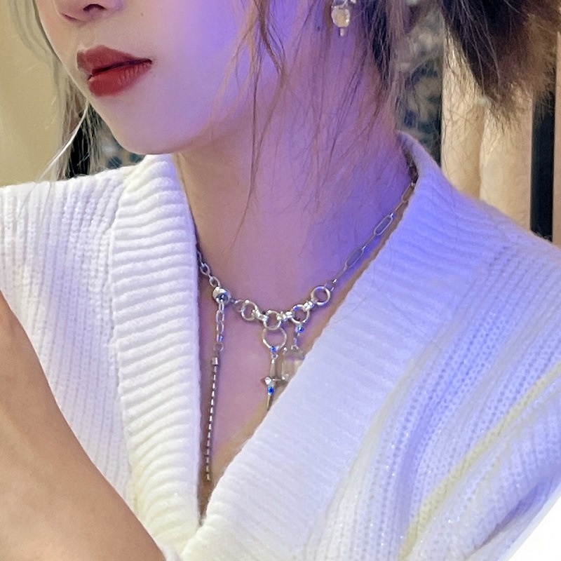 Kalung Rantai Rumbai Warna Silver Gaya Punk Hip Hop Untuk Wanita