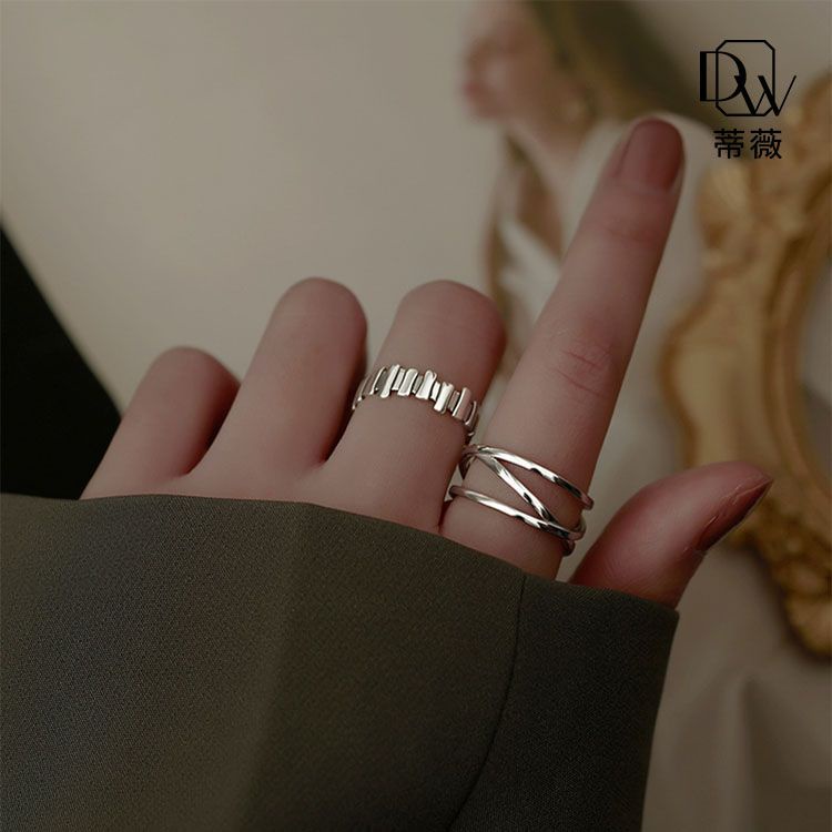 925 cincin salib perak wanita ins sederhana ceruk yang dapat disesuaikan cincin jari telunjuk cincin trendi kepribadian bergaris berkualitas tinggi