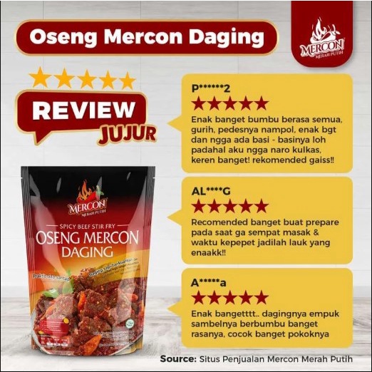 

OSENG MERCON DAGING MERCON MERAH PUTIH150 GRAM GINI SEDIKIT PEDAS
