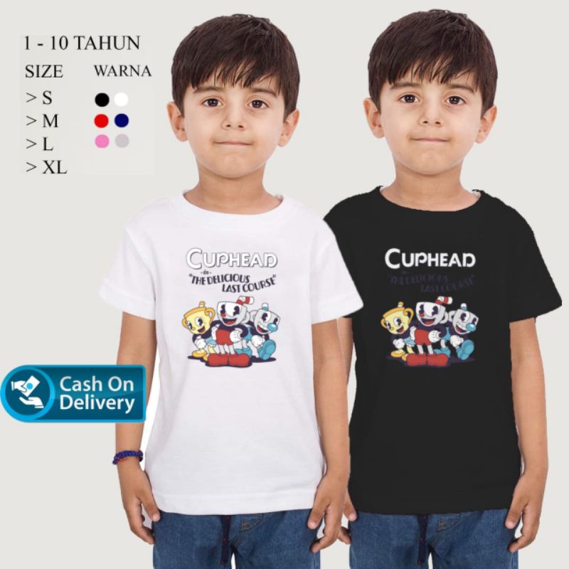Baju Kaos t-shirts Anak laki laki cuphead and mugman kartun karakter game keren terbaru murah distro