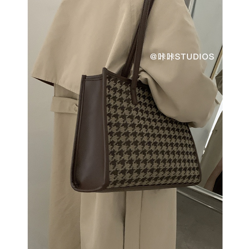 Suhao all-match tas kapasitas besar wanita 2021 baru trendi fashion plaid tote bag tas niche bahu underarm