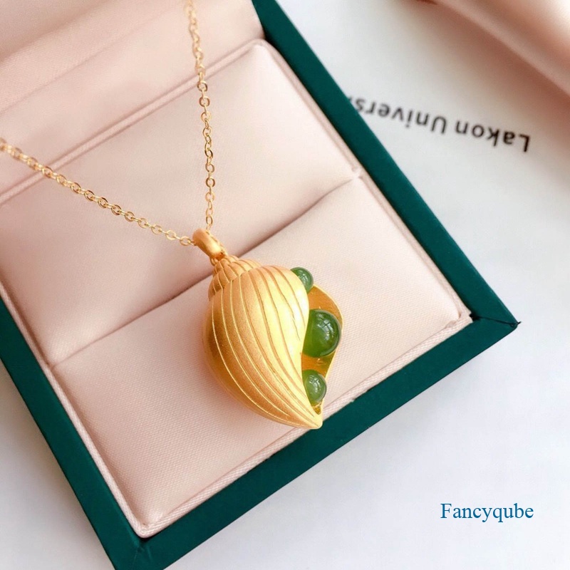 Fancyqube Kalung Liontin Keong Jasper Pantai Warna Emas Gaya Boho Untuk Wanita