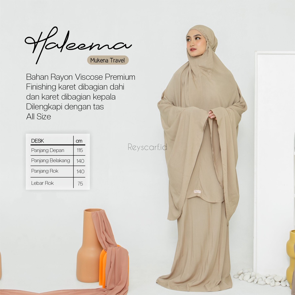 Mukena Dewasa Polos Haleema By Reyscarf.id - Bahan Rayon Twill Premium - Mukena Travel Dewasa Jumbo Adem Halus Nyaman Dipakai - Bisa Cod